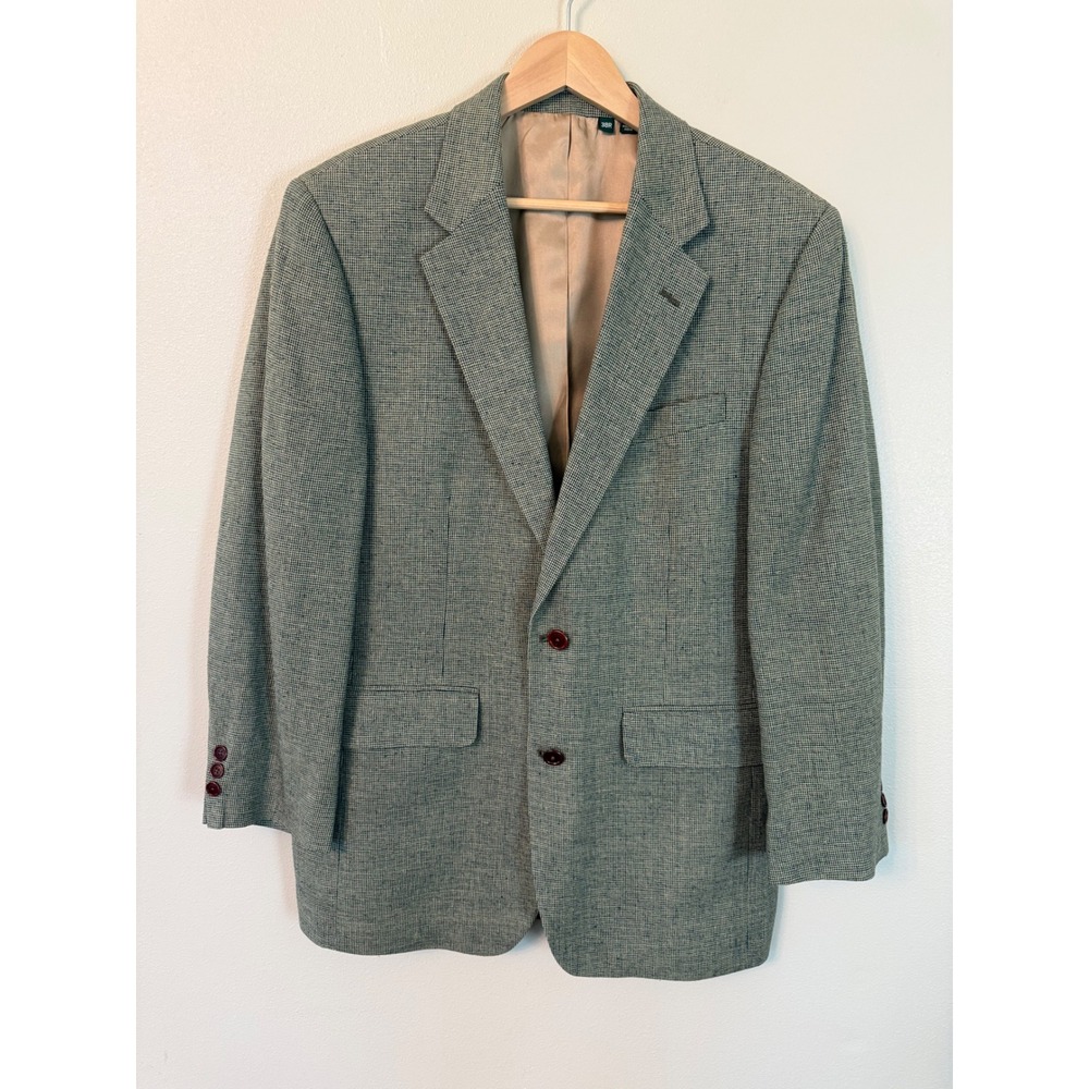 Orvis Silk Blazer Sport Coat Houndstooth Green Cream Brown 38R
